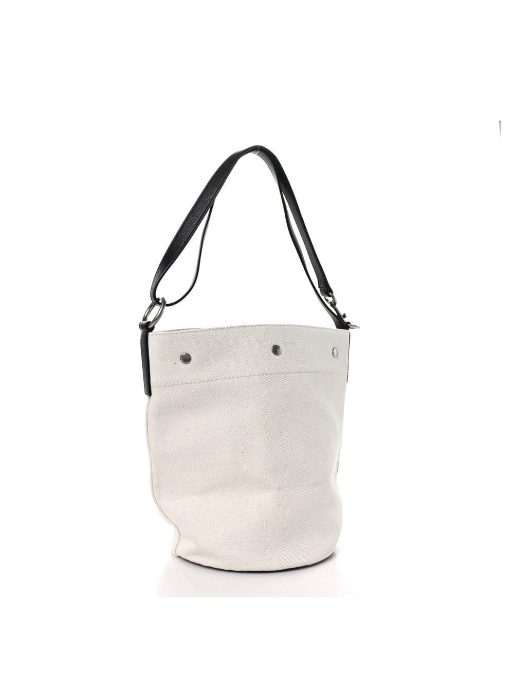 SAINT LAURENT RIVE GAUCHE CANVAS BUCKET BAG W/ LEATHER ZIP POUCH - IVORY/BLACK - Picture 3 of 10